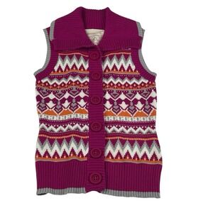 Red Camel Fair Isle Sweater vest Women's M Button Front Knit Nordic Winter